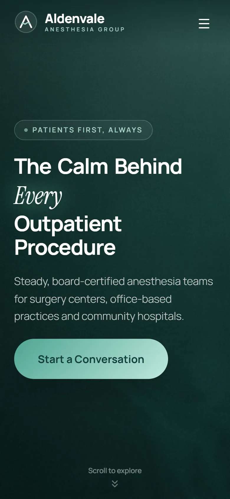 Aldenvale Anesthesia Group, inicio en un teléfono