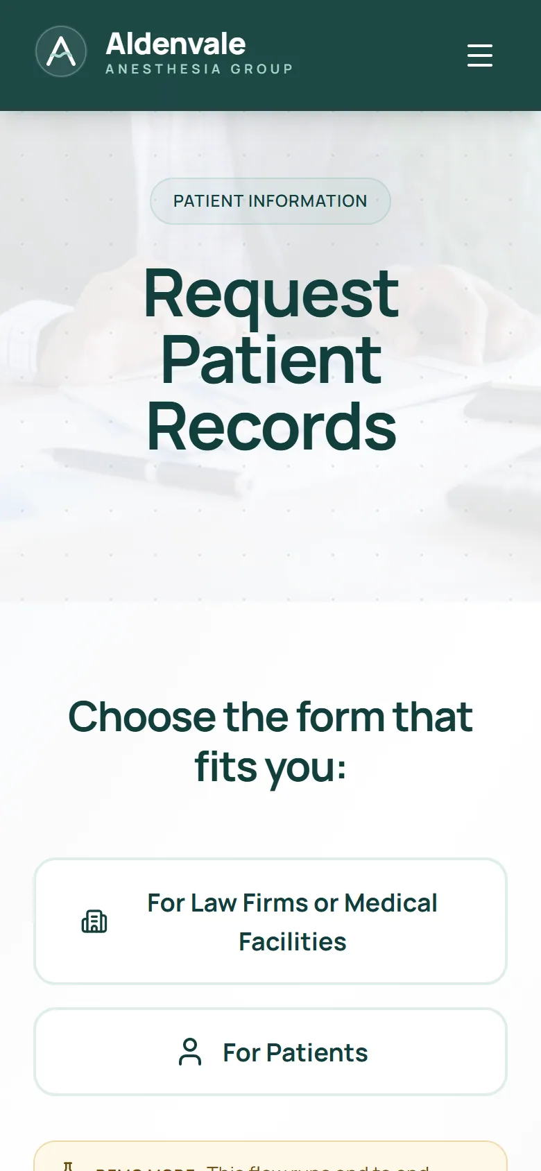 Aldenvale Anesthesia Group, solicitud de expedientes en un teléfono