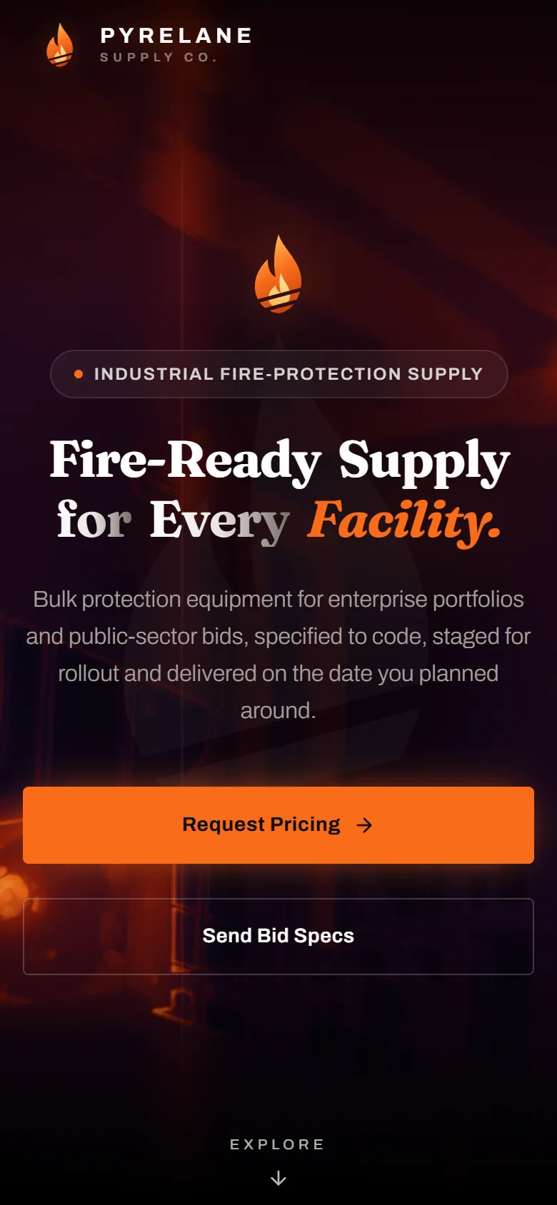 Pyrelane Supply Co., inicio en un teléfono