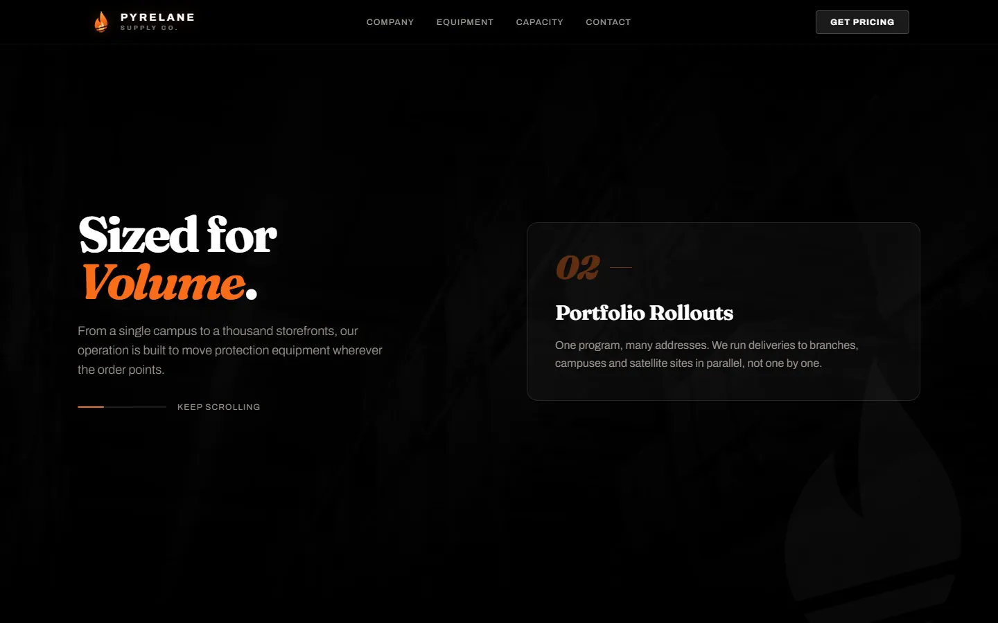 Pyrelane Supply Co., secuencia fija de capacidades en una pantalla de escritorio