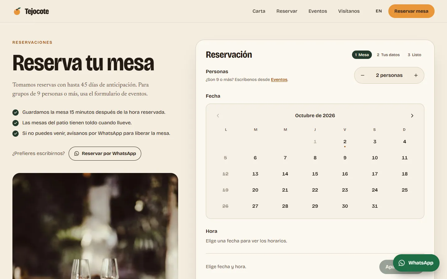 Tejocote, reservaciones en una pantalla de escritorio